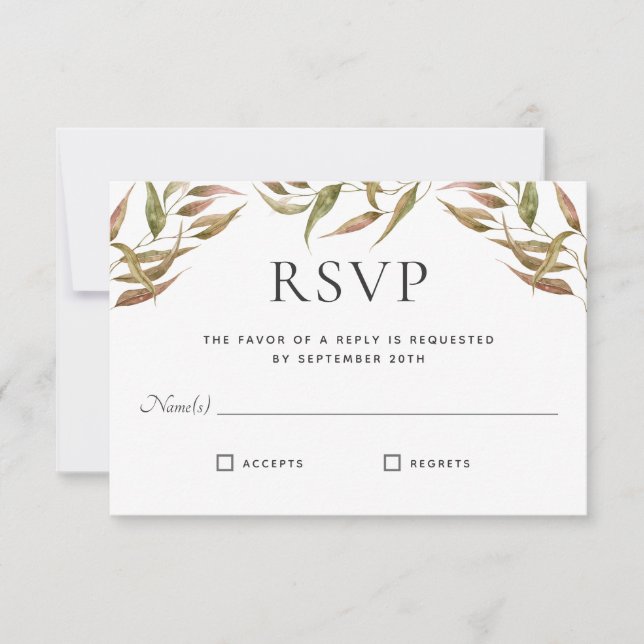Autumn Laurel Wreath Monogram Wedding RSVP Karte (Vorderseite)