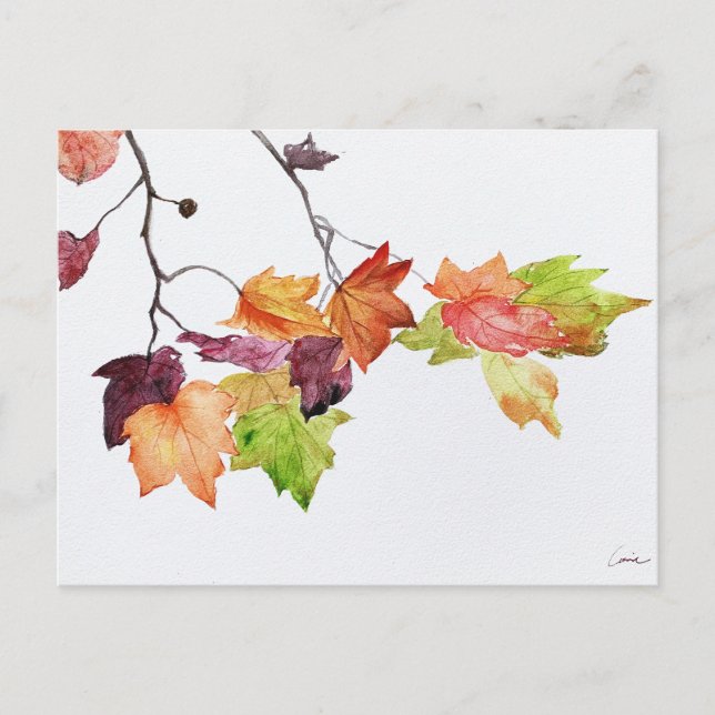 Autumn Leaaves Fall Watercolor Print Postcard Einladungspostkarte (Vorderseite)