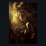 Autumn Leaf Cocoon Girl Golden Glow Poster<br><div class="desc">A young girl with luminous skin and gentle eyes gazes softly forward, her face and shoulders enveloped in an intricate cocoon of dried autumn leaves, thistles, seed pods, and brittle blooms. Golden-red curls merge naturally into the wild organic crown that surrounds her head like a living halo. Dramatic warm golden...</div>