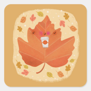 Autumn Leaf Pumpkin Geice Latte Halloween Quadratischer Aufkleber
