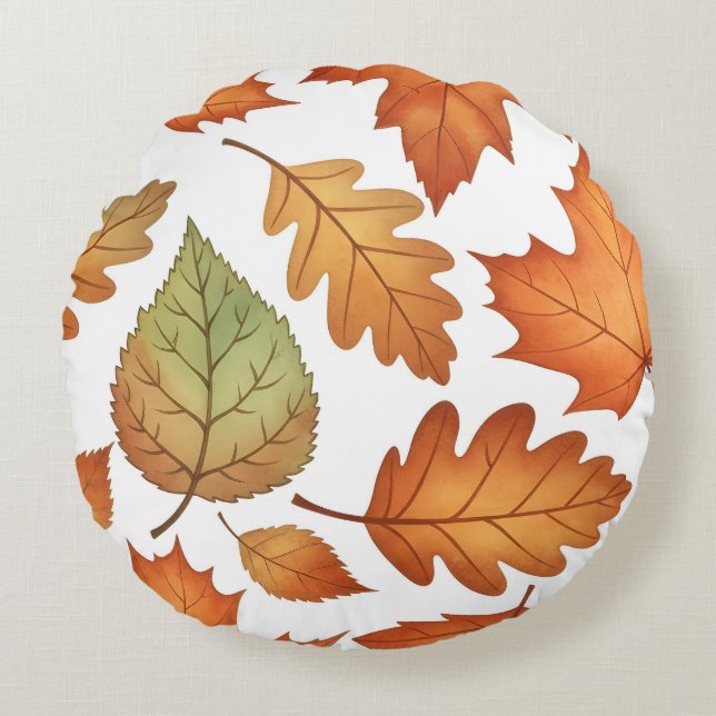 Autumn Leaf Seamless Pattern Rundes Kissen (Vorderseite)