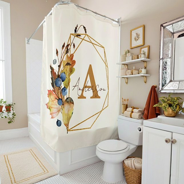 Autumn leaves and gold frame personalized  duschvorhang (Von Creator hochgeladen)