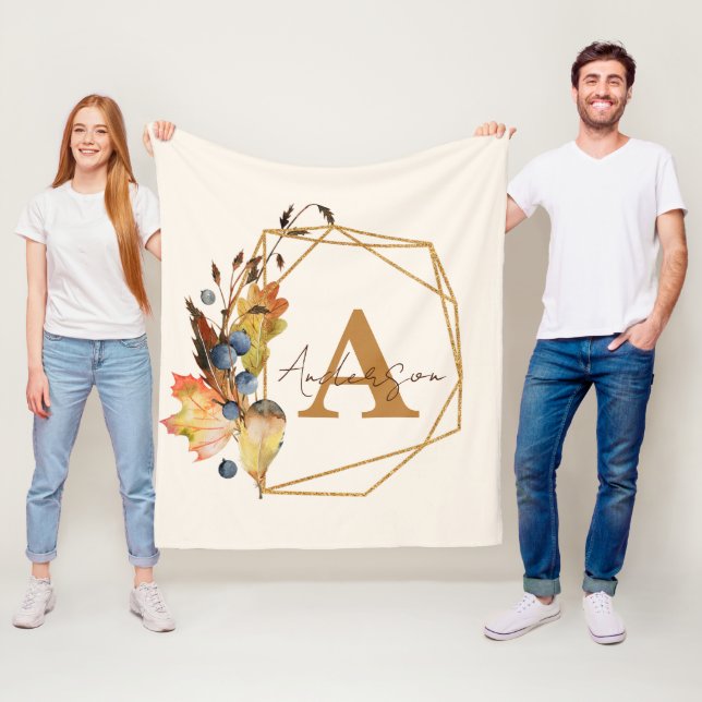 Autumn leaves and gold frame personalized  fleecedecke (Beispiel)