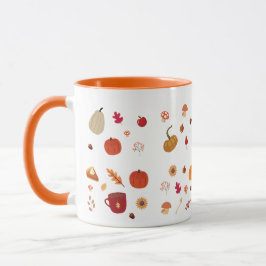 Autumn leaves and pumpkins illustration pattern tasse