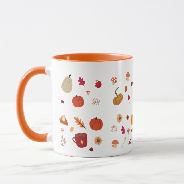 Autumn leaves and pumpkins illustration pattern tasse (Links)