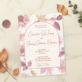 Autumn Leaves Blush Terracotta Photo Wedding Einladung