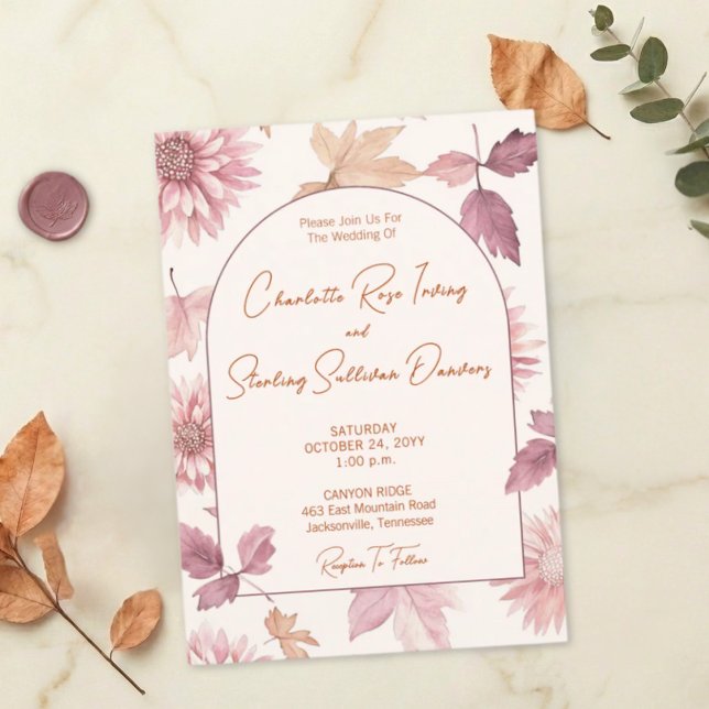 Autumn Leaves Blush Terracotta Photo Wedding Einladung (Von Creator hochgeladen)