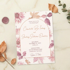 Autumn Leaves Blush Terracotta Photo Wedding Einladung