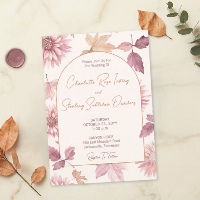 Autumn Leaves Blush Terracotta Photo Wedding Einladung (Von Creator hochgeladen)