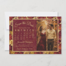 Autumn Leaves Burgundy Calendar & Photo Wedding