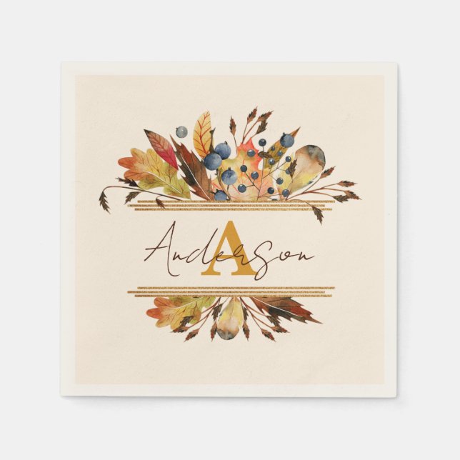 Autumn leaves frame personalized serviette (Vorderseite)