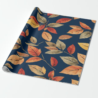 Autumn Leaves in Warm Tones on Cool Blue Backgroun Geschenkpapier