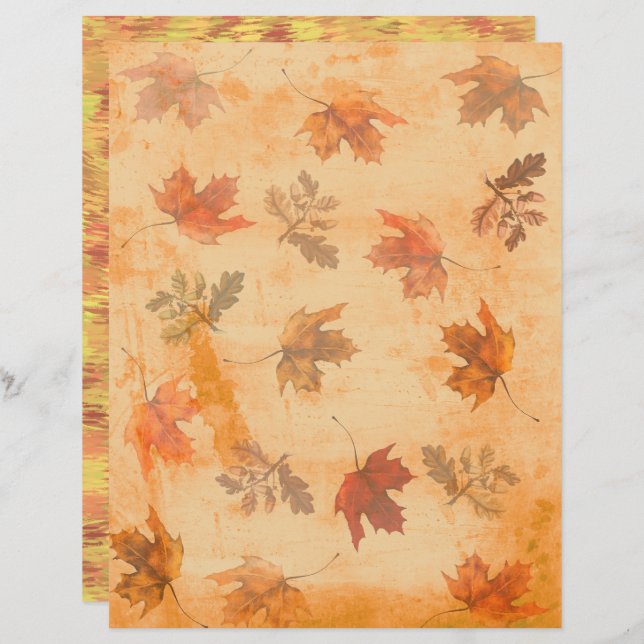 Autumn Leaves on Grunge Background Scrapbook Paper (Vorne/Hinten)