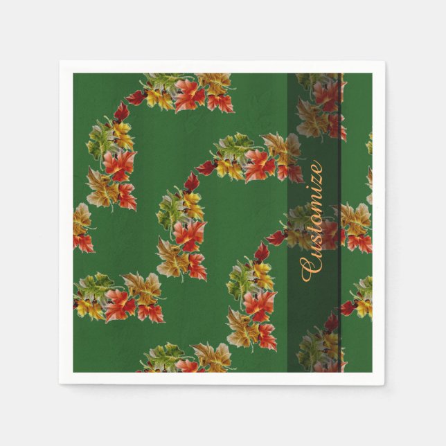 Autumn Leaves Pattern Green Napkins Serviette (Vorderseite)