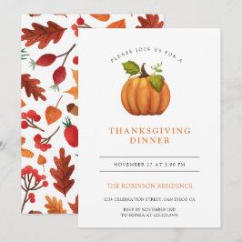 Autumn Leaves Pumpkin Erntedank Dinner Einladung