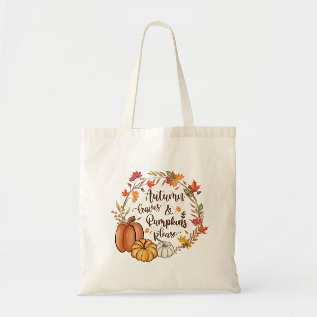 Autumn Leaves Pumpkins Fall Orange Green Yellow  Tragetasche (Vorne)