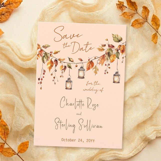 Autumn Leaves Rustic Watercolor Elegant Wedding Save The Date (Von Creator hochgeladen)