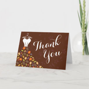 Autumn Leaves Wedding Dress Thank You Dankeskarte