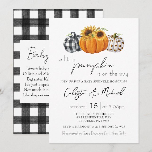 Autumn Little Pumpkin Couples Baby Sprinkle Einladung (Vorne/Hinten)