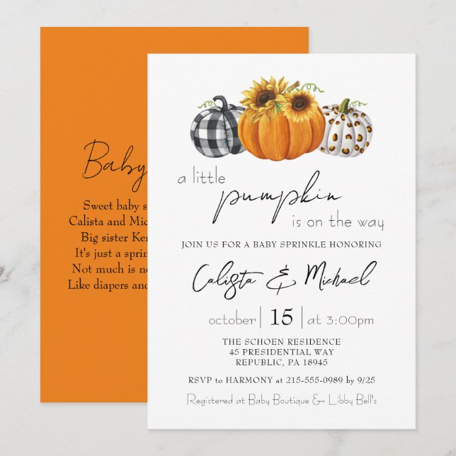Autumn Little Pumpkin Couples Baby Sprinkle Einladung (Vorne/Hinten)