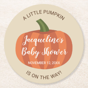 Autumn Little Pumpkin on way Baby Shower Runder Pappuntersetzer