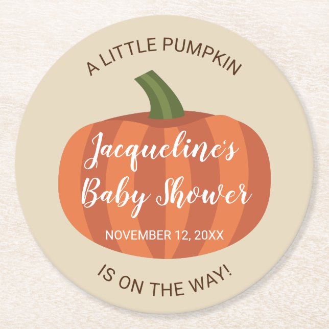 Autumn Little Pumpkin on way Baby Shower Runder Pappuntersetzer (Vorderseite)