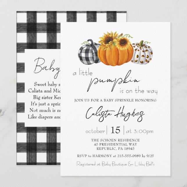 Autumn Little Pumpkin Sunflower Baby Sprinkle Einladung (Vorne/Hinten)