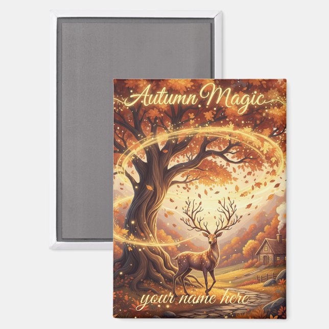 Autumn Magic Forest Deer Personalized Magnet (Vorderseite/Rückseite)