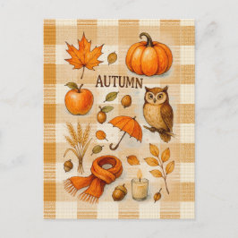 Autumn Magic Postcard Cozy Fall Owl Pumpkin Leaves Postkarte