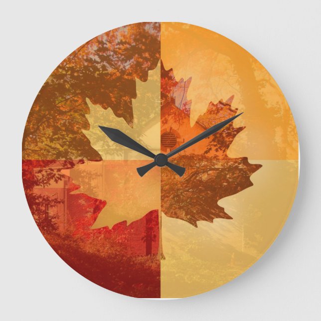 Autumn, Maple Leaf Große Wanduhr (Vorderseite)
