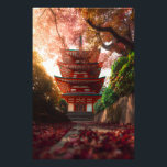 Autumn Maple Pagoda Temple Staircase Glow Fotodruck<br><div class="desc">A classic red pagoda temple stands at the top of a stone staircase enveloped by a breathtaking canopy of crimson, orange, and golden maple leaves in full autumn glory. Sunlight streams through the branches, casting warm rays across scattered foliage on the steps and illuminating the temple's graceful tiers and green-tiled...</div>