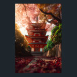 Autumn Maple Pagoda Temple Staircase Glow Poster<br><div class="desc">A classic red pagoda temple stands at the top of a stone staircase enveloped by a breathtaking canopy of crimson, orange, and golden maple leaves in full autumn glory. Sunlight streams through the branches, casting warm rays across scattered foliage on the steps and illuminating the temple's graceful tiers and green-tiled...</div>