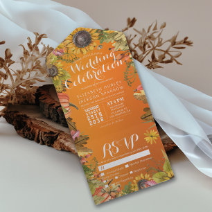 Autumn Maple Pumpkins Orange Gradient Wedding RSVP All In One Einladung