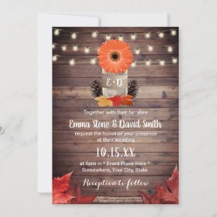 Autumn Mason Jar Rustische Hochzeit im Herbst Einladung