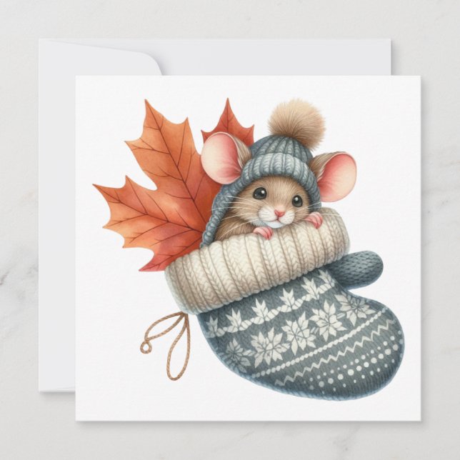 Autumn Maus Grußkarte Feiertagskarte (Vorderseite)