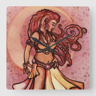 Autumn Moon Belly Dancer Goddess Quadratische Wanduhr