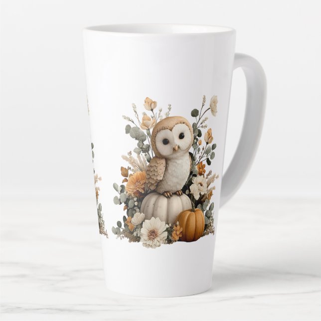 Autumn Owl mit Pumpkins Halloween Art Milchtasse (Rechte Ecke)