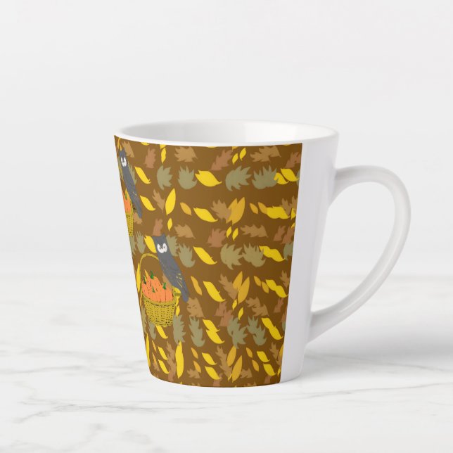 Autumn Owl Pumpkin Pattern Latte Mug Milchtasse (Rechts)
