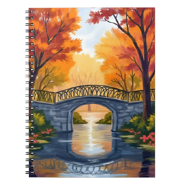 Autumn Park Bridge | Fall Foliage Watercolor Notizblock (Vorderseite)