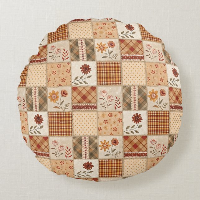 Autumn Patchwork Floral Duvet Cover Rundes Kissen (Vorderseite)