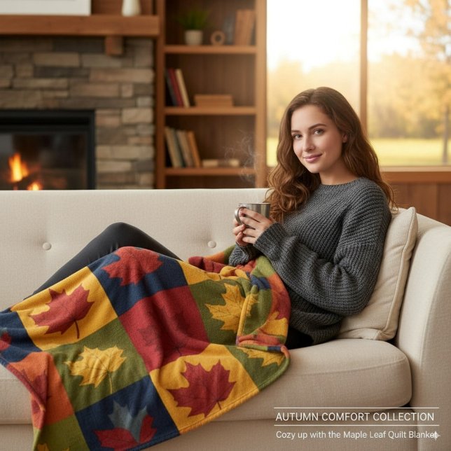 Autumn Patchwork Quilt Style mit Maple-Blätter Fleecedecke (Von Creator hochgeladen)