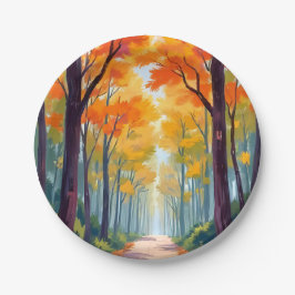 Autumn Path Fall Foliage Painting Pappteller