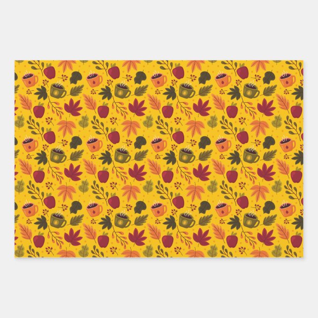 AUTUMN PATTERN DESIGN GESCHENKPAPIER SET (Vorderseite)