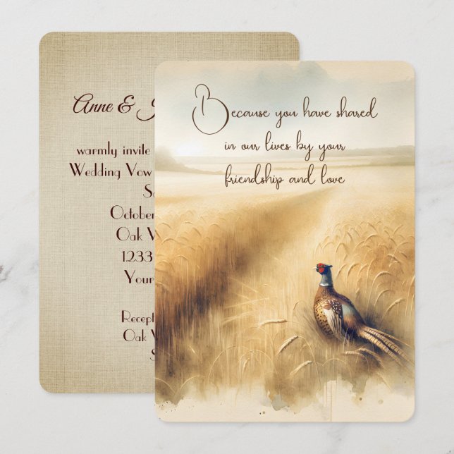 Autumn Pheasant Wedding Vow Erneuerung Einladung (Vorne/Hinten)