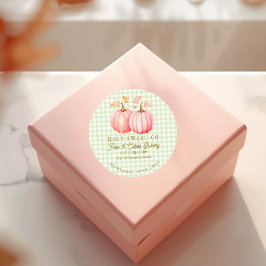 Autumn Pink Pumpkin Gingham Bakery Runder Aufkleber