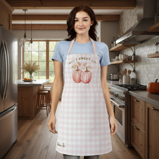 Autumn Pink Pumpkin Gingham Baking Schürze