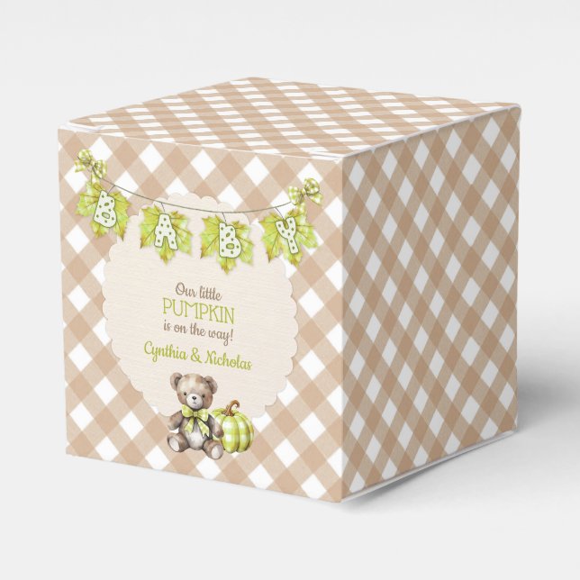 Autumn Plaid Teddy Bear Pumpkin Leaves Geschenkschachtel (Vorderseite)