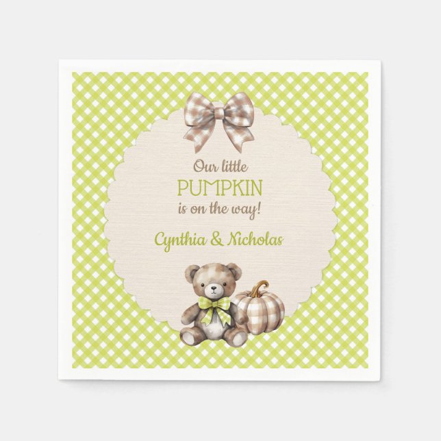 Autumn Plaid Teddy Bear Pumpkin Serviette (Vorderseite)