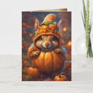 Autumn Pumkin Eichhörnchen, Happy Halloween Niedli Karte