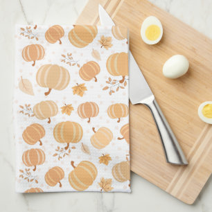Autumn Pumpkin and Leaf Pastel Pattern Geschirrtuch
